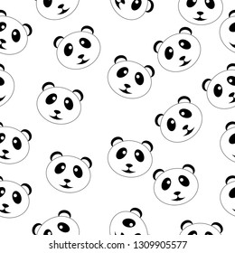 Cute panda face. Seamless cartoon wallpaper. Black and white