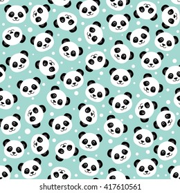 Cute Panda Face. Seamless Cartoon Wallpaper