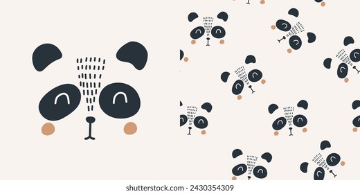 Cute panda face. Seamless pattern. Vector illustrations