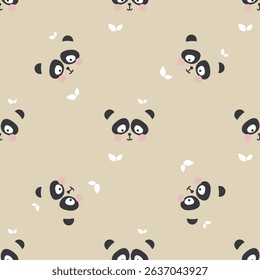 Cute panda face seamless pattern. Wild animal head. Texture pattern doodle chinese panda bear. Design for fashion, background, fabric, wallpaper, wrapping, card. flat vector illustration