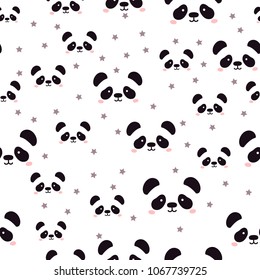 Cute panda face . Seamless wallpaper. Seamless Pattern of Cartoon Panda Face Design on White Background