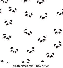 Cute panda face . Seamless wallpaper. Seamless Pattern of Cartoon Panda Face Design on White Background