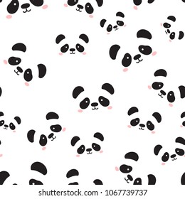 Cute panda face . Seamless wallpaper. Seamless Pattern of Cartoon Panda Face Design on White Background