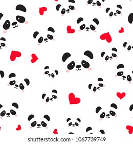 Cute panda face . Seamless wallpaper. Seamless Pattern of Cartoon Panda Face Design on White Background