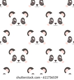 Cute panda face. Seamless wallpaper. Cartoon vector. Flat style