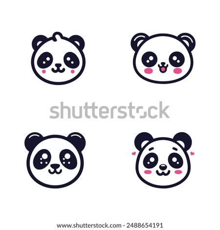 Cute Panda Face silhouette Vector Icon