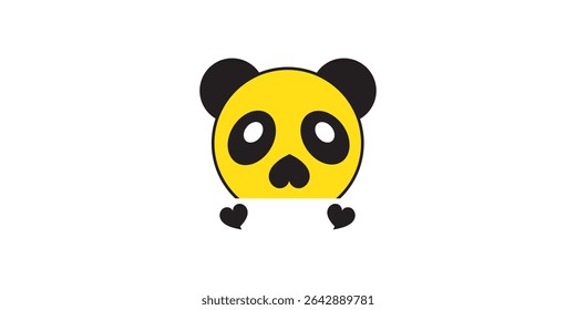 Cute Panda Face Vector with Heart Nose – Yellow, Black and White Minimal Animal Icon for Love Theme, Kawaii Style Cartoon, Valentine Print, Kids Art, Sticker or Mascot Design