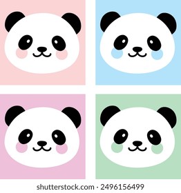 Cute Panda Face Vector Illustration in 4 colours