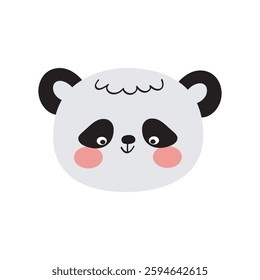 Cute panda face vector illustration. Adorable cartoon animal in black and white with pink cheeks. Fun and friendly design for children’s products, nursery decor, prints, and education.