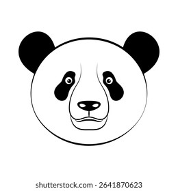Cute Panda Face Vector Illustration. The design features the pandas round head with two large, black ears, expressive eyes with black patches, a small oval nose and a subtle smile.