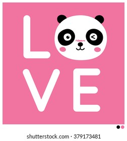 Cute panda face vector illustration with love letter for card design