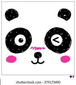 Cute panda face vector illustration in hand drawn style
