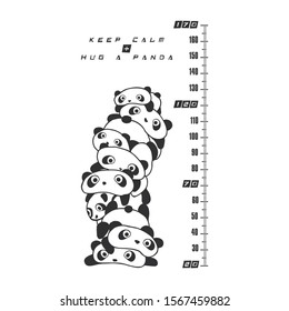 Cute panda family with Kids height ruler for wall decals, wall stickers - Vector