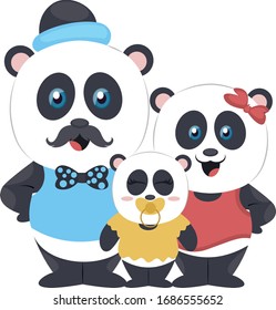 Cute Panda Family Vector Illustration