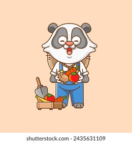 Cute panda farmers harvest fruit and vegetables cartoon animal character mascot icon flat style illustration concept set