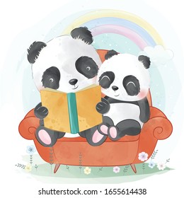 Cute panda father and son