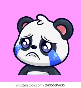 cute panda feel sad crying emotes  sticker cartoon vector illustration