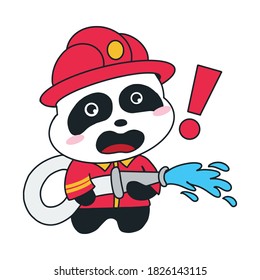 cute panda firefighter cartoon illustration