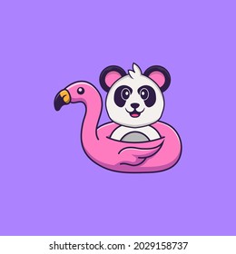 Cute Panda With flamingo buoy. Animal cartoon concept isolated. Can used for t-shirt, greeting card, invitation card or mascot.