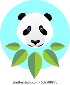 Cute panda in flat style. Fashion illustration of a panda in green leaves
the trend in style on a blue background.