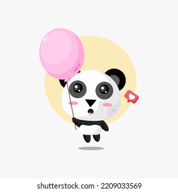 Cute panda floating with balloon illustration