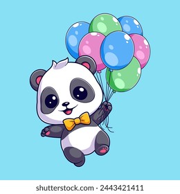Netter Panda schwimmt mit Luftballons