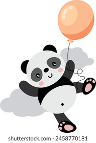 Cute panda flying with a balloon