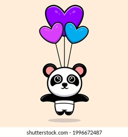 Cute Panda Fliegen mit Herzballon Cartoon Maskottchen