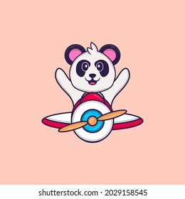 Cute Panda flying on a plane. Animal cartoon concept isolated. Can used for t-shirt, greeting card, invitation card or mascot.