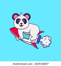 Cute Panda flying on rocket. Animal cartoon concept isolated. Can used for t-shirt, greeting card, invitation card or mascot.