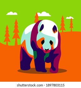 cute panda foraging. vector full color illustration of a panda. eps 