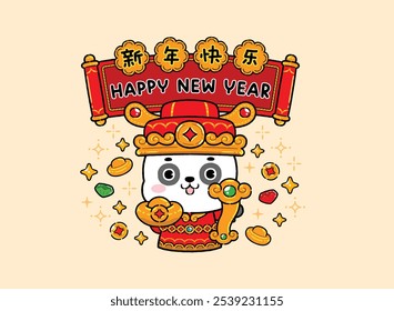 Cute Panda in Fortune God costume, Greeting Chinese New Year, Good luck, Health, Happiness