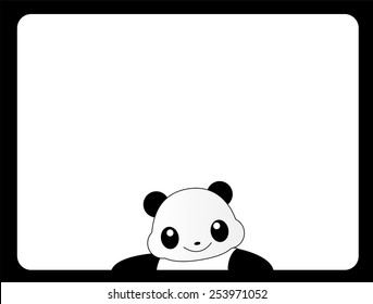 Cute panda frame / border with a giant panda on bottom