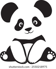 Panda bonito corpo inteiro Vetor arte branco fundo