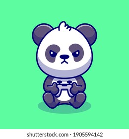 Cute Panda Gaming Cartoon Vector Icon Illustration. Animal Technology Icon Concept Isolated Premium Vector. Flat Cartoon Style