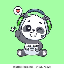 Cute Panda Gaming Cartoon Vector Icon Illustration. Animal Technology Icon Concept Isolated Premium Vector. Flat Cartoon Style