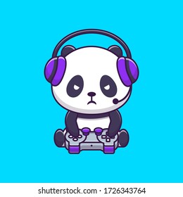 Cute Panda Gaming Vector Icon Illustration. Animal Game Icon Concept Isolated Premium Vector. Flat Cartoon Style 