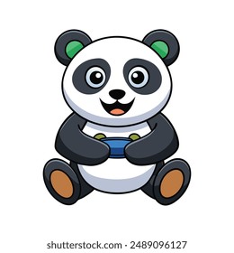 Cute Panda Gaming Vector Icon Illustration