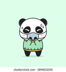 cute panda getting sick with medical mask
