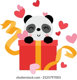 Cute panda with gift and hearts