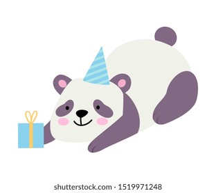 Cute panda with a gift. Vector illustration on a white background.