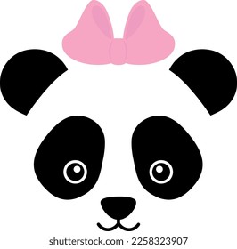 Cute panda girl with bow, vector illustration for kids, simple hand drawn isolated. 