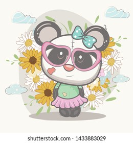  cute panda girl cartoon - vector