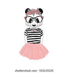 cute panda girl, furry art illustration, fashion animals