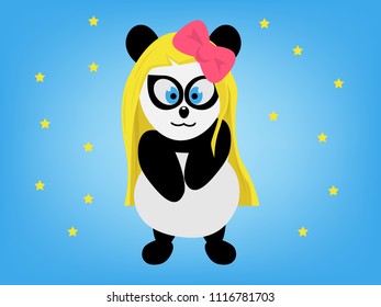 Cute panda girl with a pink bow.