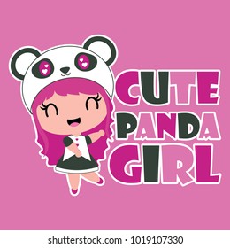 Cute panda girl vector cartoon illustration for kid t-shirt background design, postcard, and wallpaper