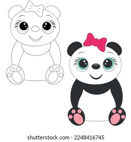  Cute panda girl.Coloring book. cartoon vector illustration.