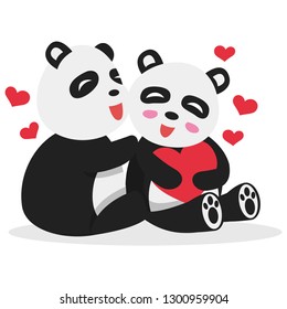 A cute panda gives attention to his couple in Valentine's Day