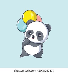 Cute panda giving balloons cartoon
