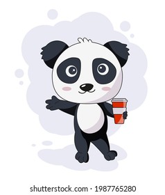 cute panda with glass of coffee vector illustration 